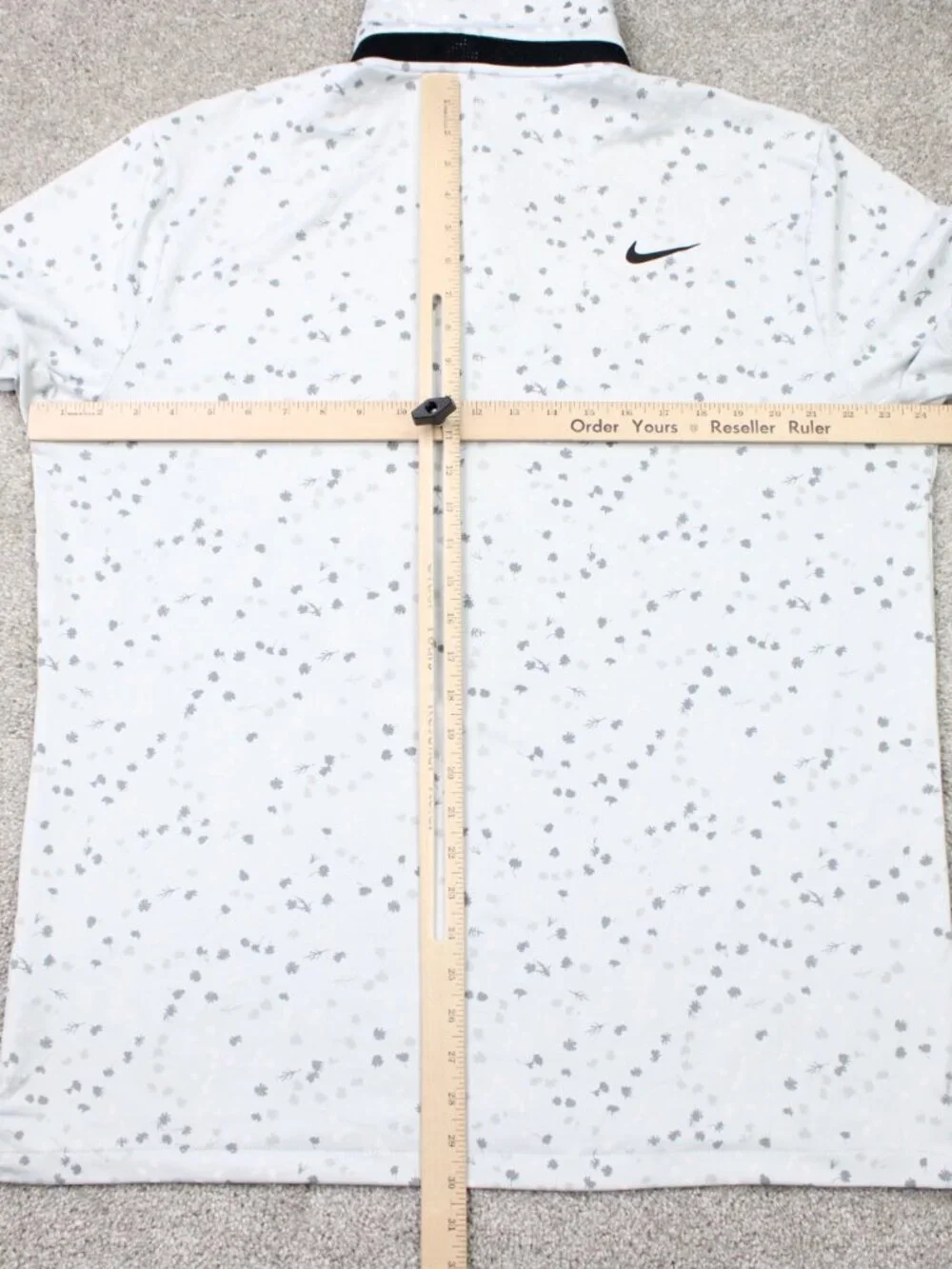 Nike Polo Shirt Mens Large White/Gray All Over Print Dri-Fit Golf Short Sleeve